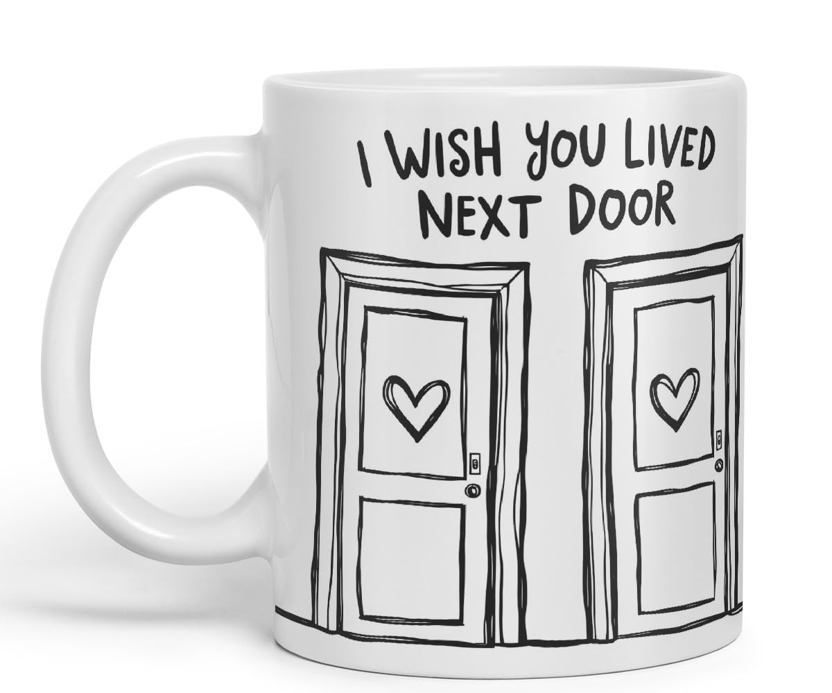 Vixar I Wish You Lived Next Door Doors Coloured Mug Cup Friendship Long Distance Gift 11oz (Black)