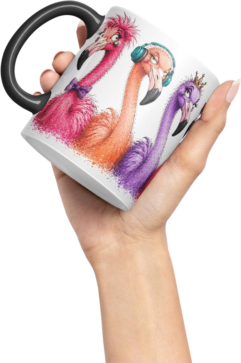 Vixar Flamingo Mug – Cute Flamingo Bird Coloured Ceramic Mug Cup Gift, 11oz (Black)