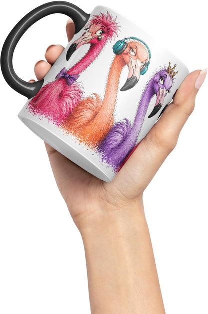 Vixar Flamingo Mug – Cute Flamingo Bird Coloured Ceramic Mug Cup Gift, 11oz (Black)