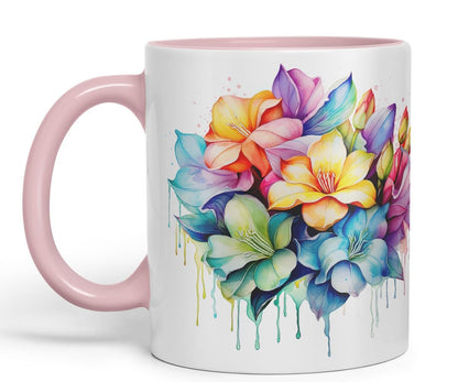 Vixar Gardenia Classic Floral Mug Coloured Ceramic Mug Cup Gift, 11oz (Gold Yellow)