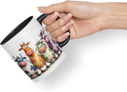 Vixar Funny Cow Mug – Cute Farm Cow Animal Coloured Ceramic Mug Cup Gift, 11oz (Black)