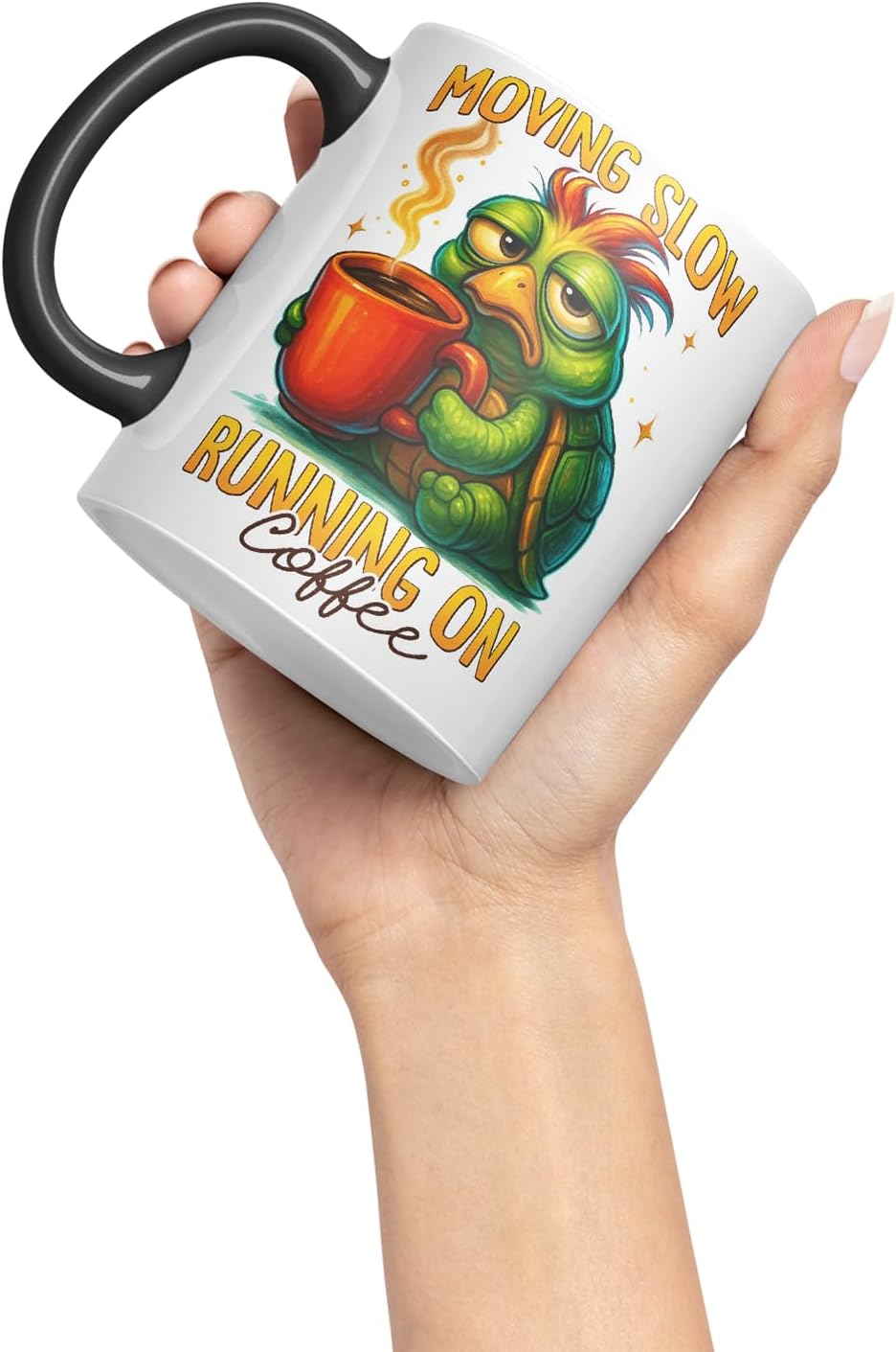 Vixar Moving Slow Running On Coffee Funny Turtle Mug – Coloured Ceramic Mug Cup Gift, 11oz (Black)
