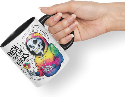 Vixar Fresh Out of Fs (Skeleton Hoodie) – Coloured Ceramic Mug Cup Gift, 11oz (Black)