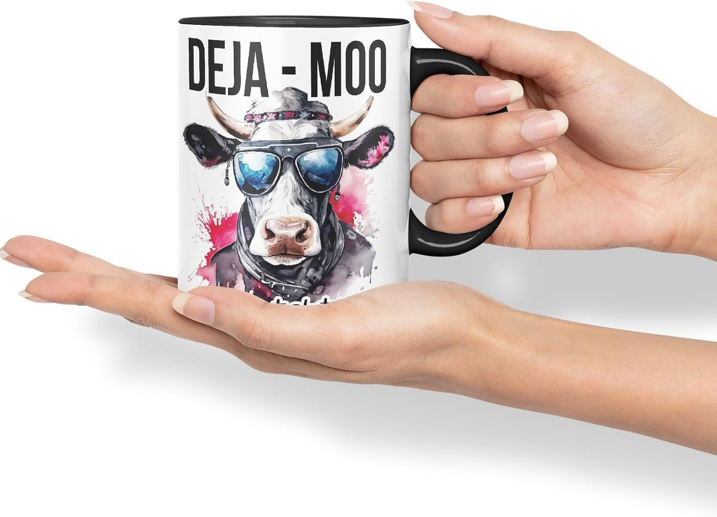 Vixar Deja Moo Heard That Sh.. Before Cow Joke Coloured Ceramic Mug Cup Gift, 11oz (Black)