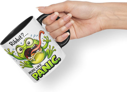 Vixar Ribbit More Like Panic Funny Frog Mug – Coloured Ceramic Mug Cup Gift, 11oz (Black)