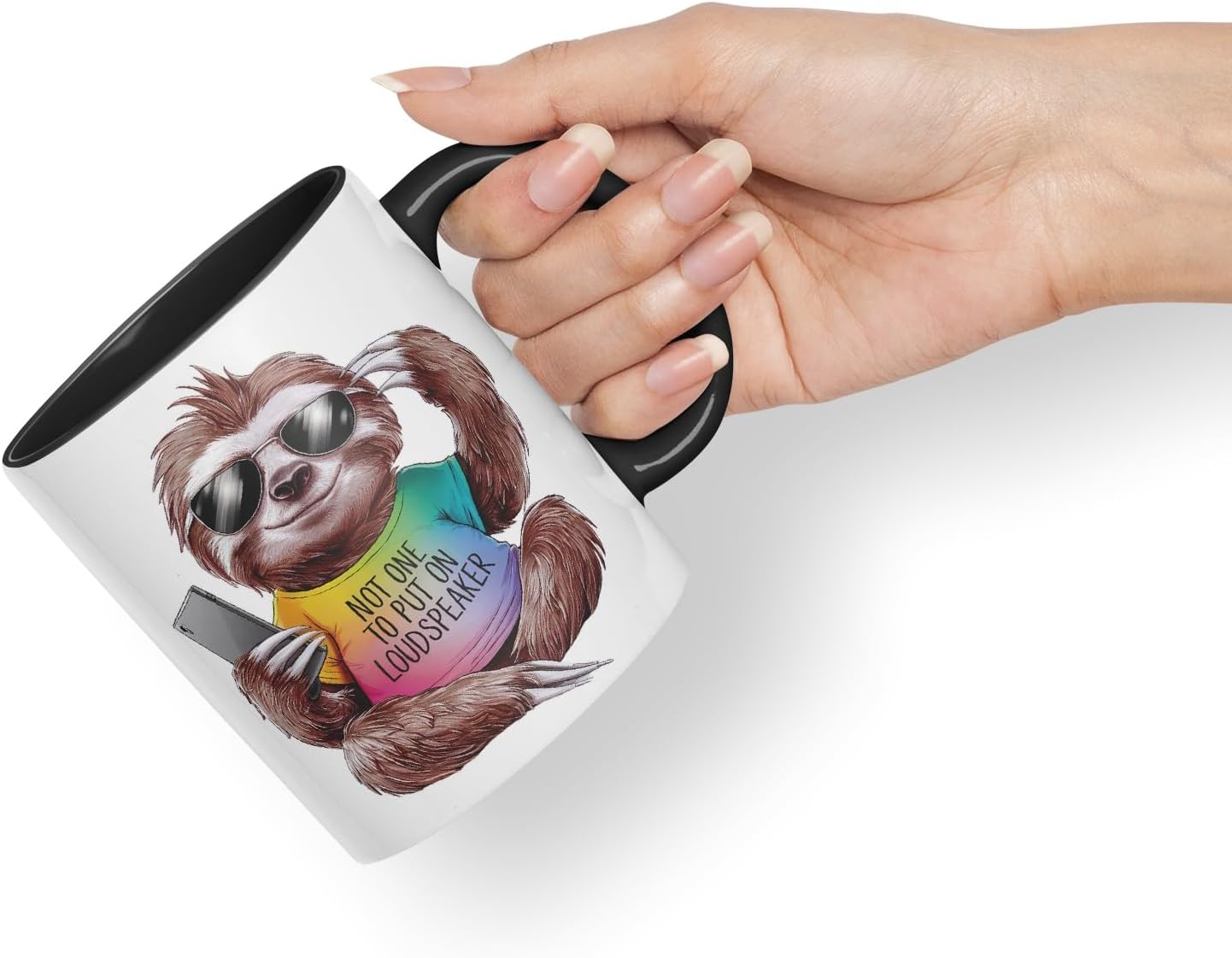 Vixar Not One to Put on Loudspeaker – Coloured Ceramic Mug Cup Gift, 11oz (Black)