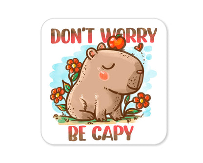 Don’t Worry Be Capy Cute Capybara Coaster Set – Funny Animal Drink Coasters for Home & Office Gift (set of 4)