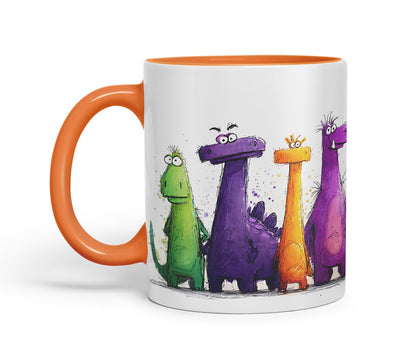 Vixar Funny Colourful Dino Friends Design – Cute Dinosaur Character Mug for Dino Lovers, Coloured Mug Cup Gift, 11oz (Black)