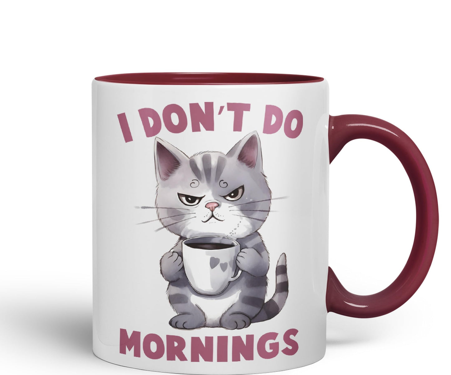 Vixar I Don't Do Mornings Cats Sarcastic Joke Ceramic Coloured Mug Cup for Tea Coffee Hot Brew 330ml 11oz
