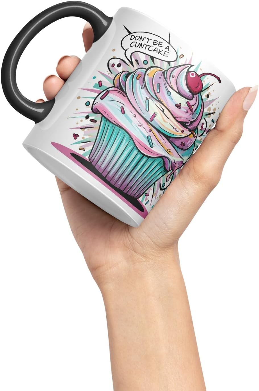 Vixar Don’t Be a Cntcake (Cupcake) – Coloured Ceramic Mug Cup Gift, 11oz (Black)