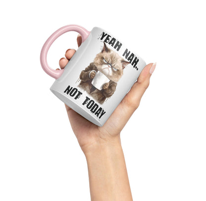 Yeah Nah.. Not Today, Cat Gift Sarcastic Joke Ceramic Coloured Mug Cup for Tea Coffee Hot Brew 330ml 11Oz