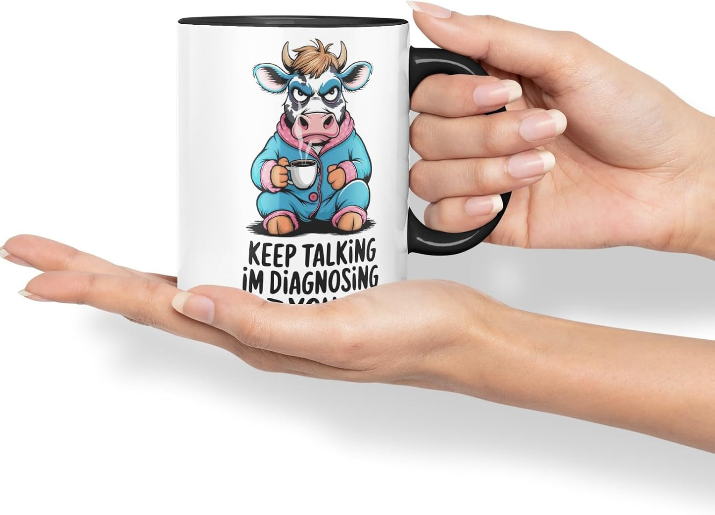 Vixar Keep Talking I’m Diagnosing You Cow Joke Coloured Ceramic Mug Cup Gift, 11oz (Black)