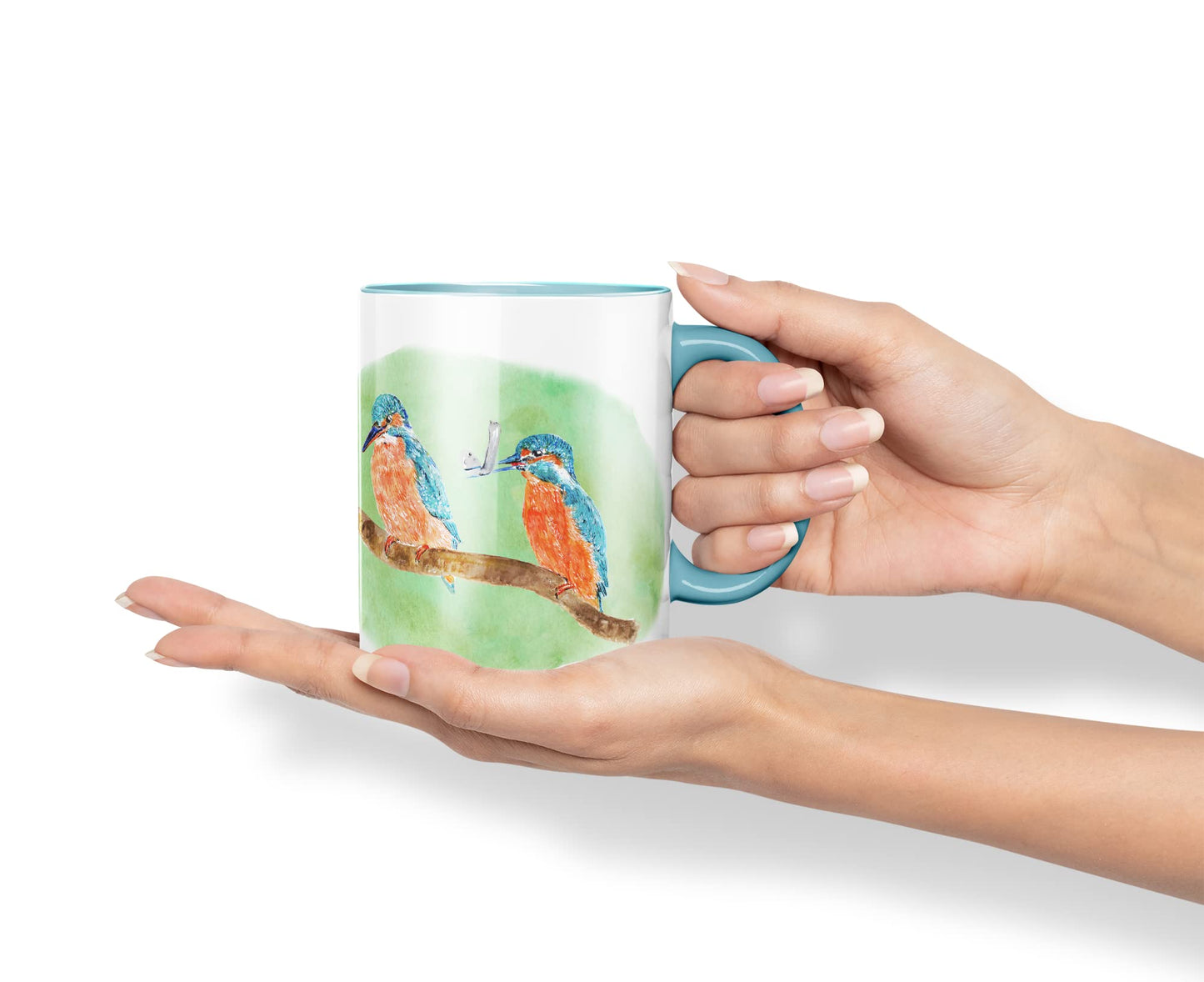 Vixar King Fisher Kingfisher Pair Bird Animals Watercolour Art Coloured Mug Cup Gift Birthday Work Office Tea Coffee