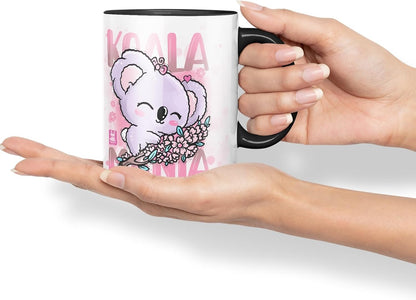 Vixar Mug Koala Mania with Cute Koala Ceramic Coloured Mug Cup 330ml (Black)
