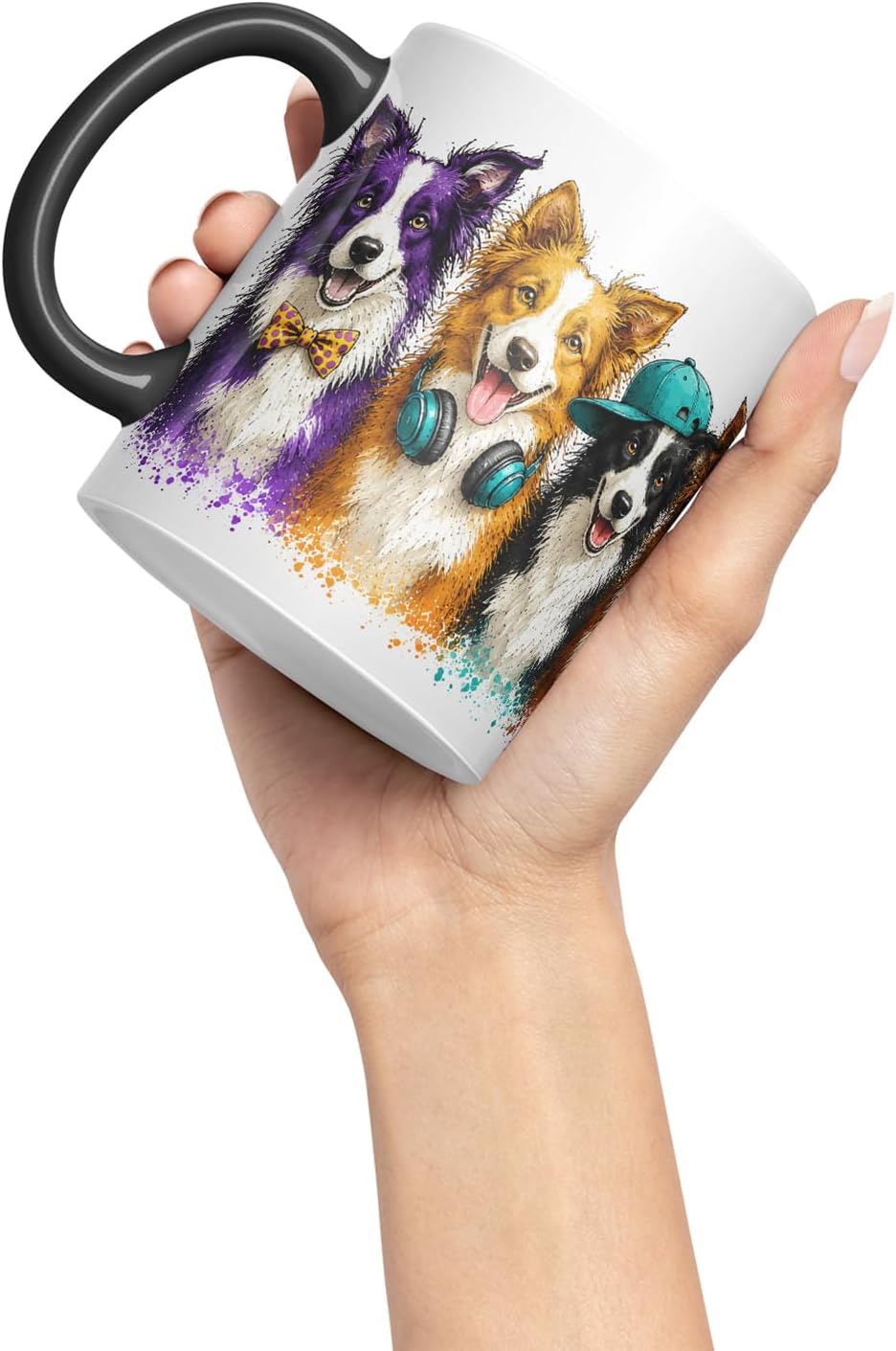 Vixar Border Collie Dog Mug – Cute Border Collie Coloured Ceramic Mug Cup Gift, 11oz (Black)