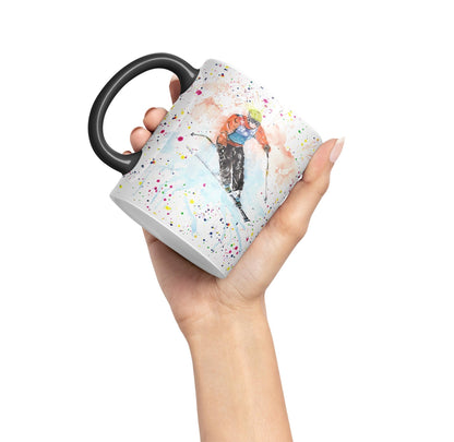 Skiing Ski winter sport watercolour Ceramic Coloured Mug Cup for Tea Coffee Hot brew 330ml 11Oz Gift