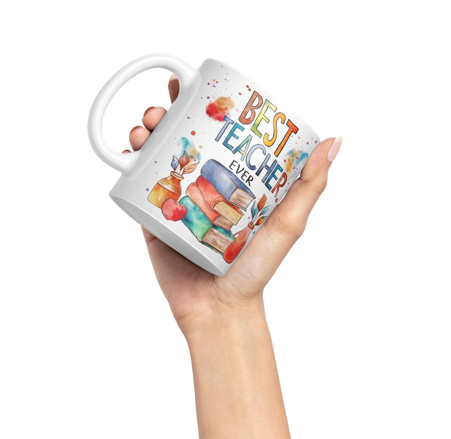 Vixar Best Teacher Mug Thank You, End of School Gift Ceramic Coloured Mug Cup for Tea Coffee Hot Brew 330ml 11Oz Gift Bta2