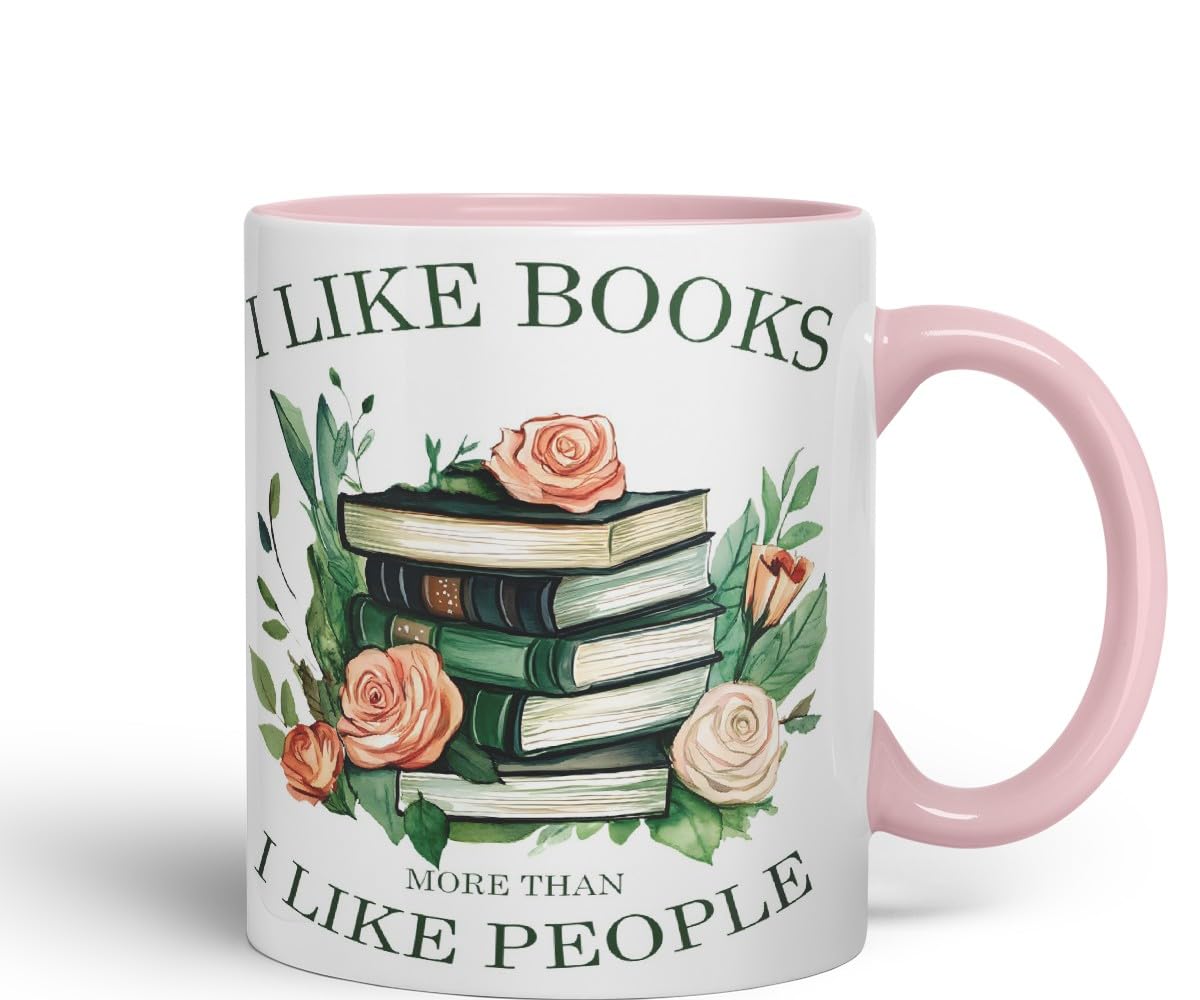 Vixar I Like Books More Than I Like People Coloured Ceramic Mug Cup Gift, 11oz (Black)