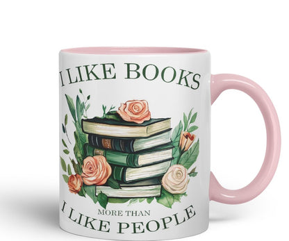 Vixar I Like Books More Than I Like People Coloured Ceramic Mug Cup Gift, 11oz (Black)