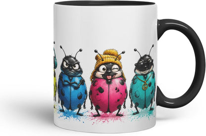 Vixar Ladybird Mug – Cute Ladybug Animal Coloured Ceramic Mug Cup Gift, 11oz (Black)