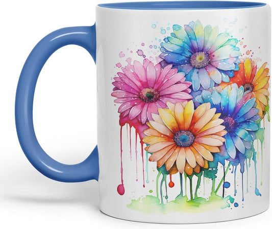 Vixar Gerbera Daisy Bright Bloom Mug Coloured Ceramic Mug Cup Gift, 11oz (C Blue)