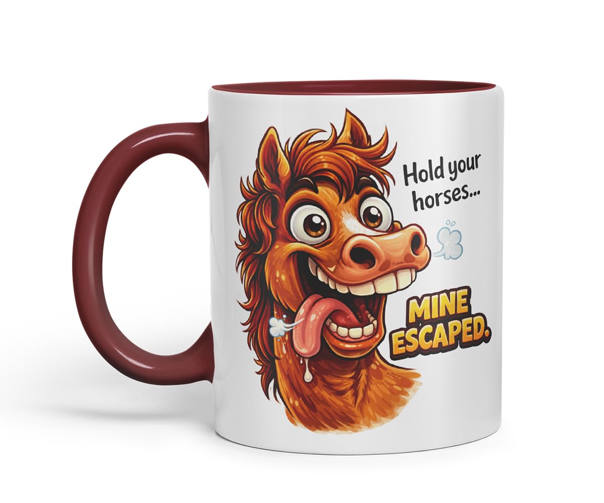 Vixar Hold Your Horses Mine Escaped Horse Coloured Ceramic Mug Cup Gift, 11oz (Black)