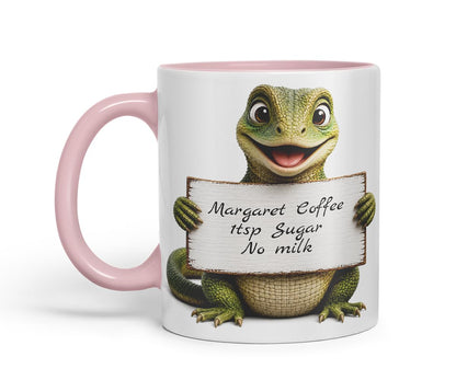Vixar Personalised Lizard Mug with Name or Custom Message – Cute Animal Coloured Ceramic Mug Cup Gift, 11oz (Black)