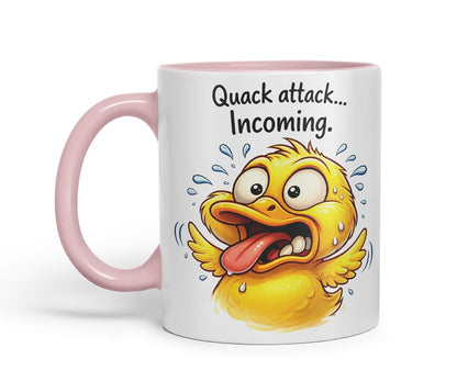Vixar Quack Attack Incoming Funny Duck Mug – Coloured Ceramic Mug Cup Gift, 11oz (Black)