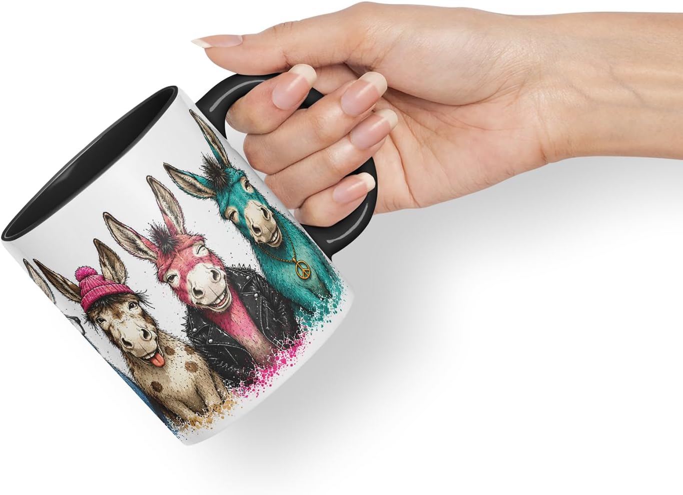 Vixar Funny Donkey Mug – Cute Donkey Animal Coloured Ceramic Mug Cup Gift, 11oz (Black)