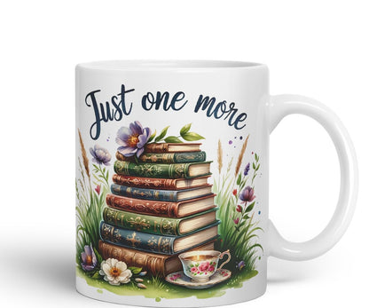 Vixar Just One More Coloured Mug Cup Botanical Reading Gift 11oz (Black)