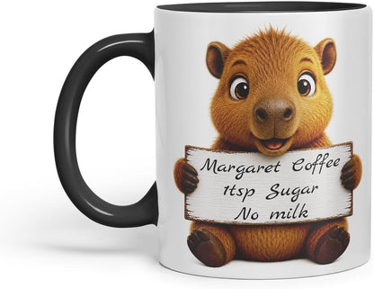Vixar Personalised Cute Capybara Mug with Name or Custom Message – Cute Animal Coloured Ceramic Mug Cup Gift, 11oz (Black)