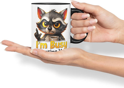Vixar I'm Busy Ignoring You Sarcastic Raccoon – Coloured Ceramic Mug Cup Gift, 11oz (Black)