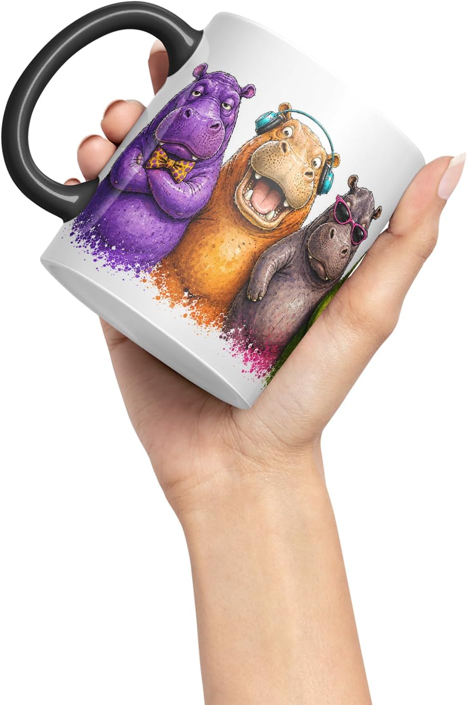 Hippo Mug – Cute Hippo Animal Coloured Ceramic Mug Cup Gift, 11oz (Black)
