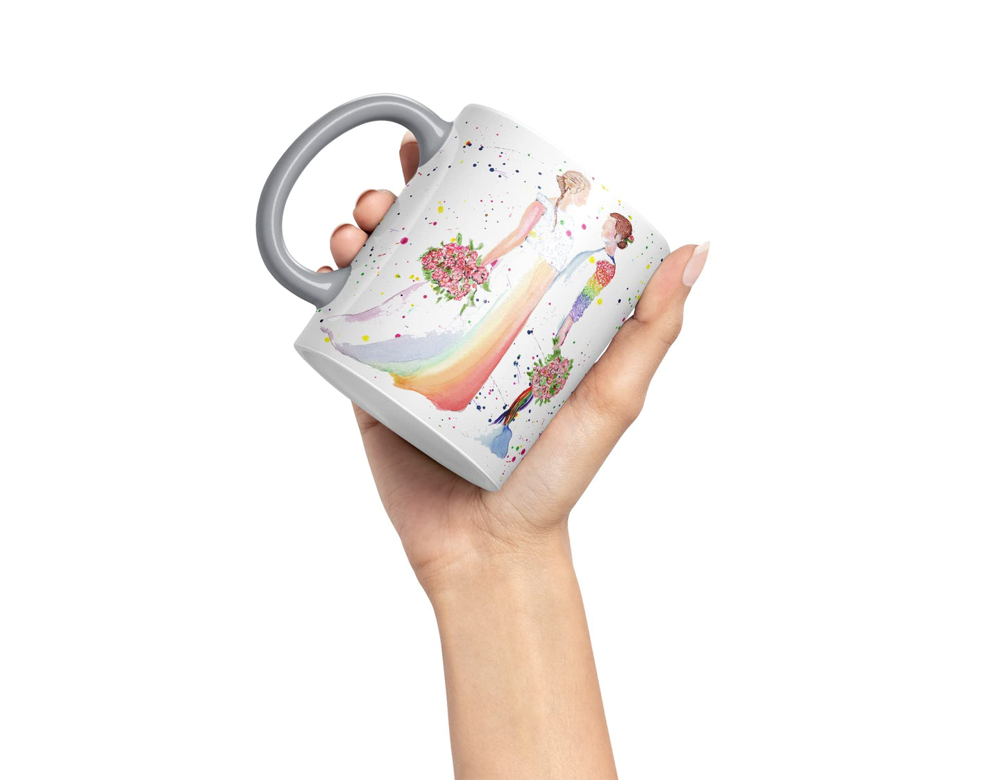 Vixar Wedding Mrs and Mrs Pride Lesbian Gay Watercolour Art Coloured Mug Cup Gift Birthday Work Office Tea Coffee