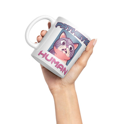Pathetic Human Cats Cat Sarcastic Joke Ceramic Coloured Mug Cup for Tea Coffee Hot Brew 330ml 11Oz