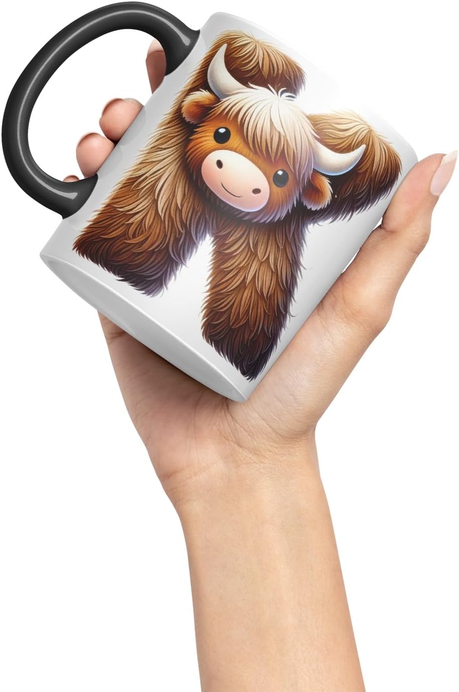 Highland Cow Alphabet Monogram Coloured Ceramic Cup Mug Letter K Rustic Farmhouse Animal Letter Gift V2 11oz (Black)