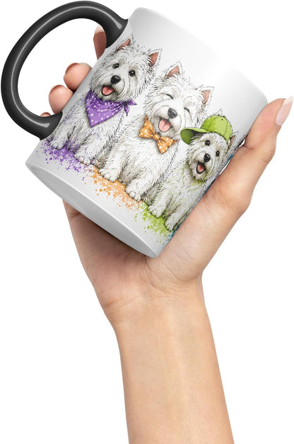 Vixar Westie Dog Mug – Cute West Highland Terrier Coloured Ceramic Mug Cup Gift, 11oz (Black)