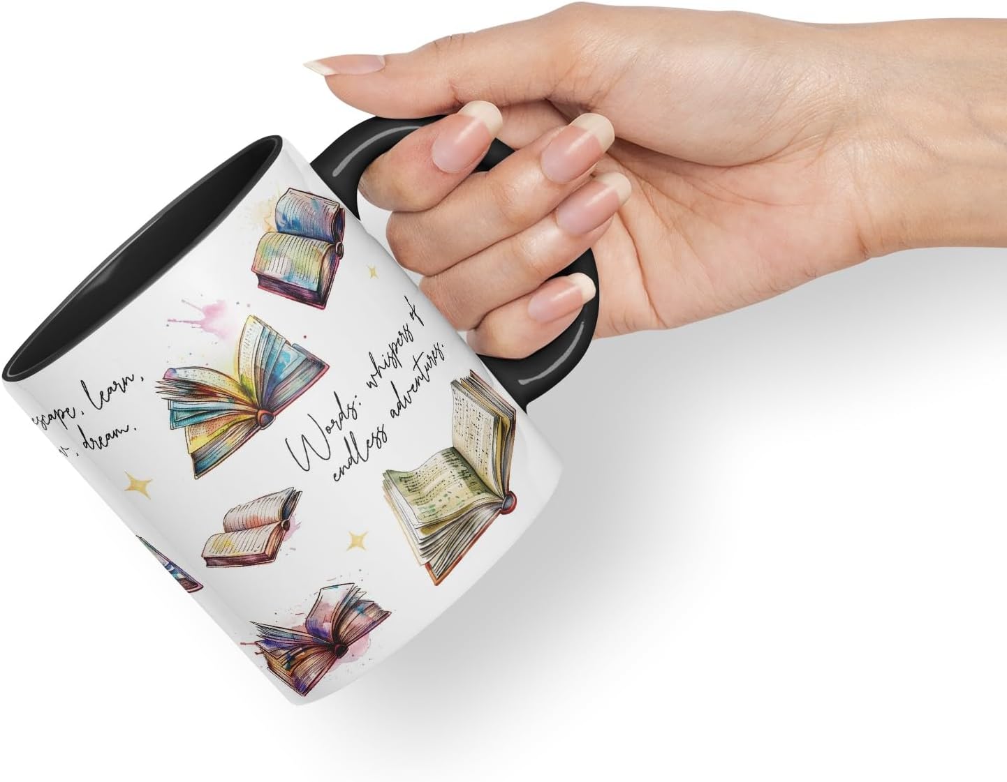 Vixar Books: Fuel for Soul’s Flight/Library: Gateway to Boundless Imagination Coloured Ceramic Mug Cup Gift, 11oz (Black)
