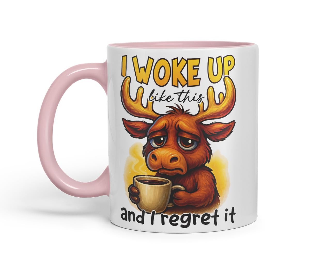 Vixar I Woke Up Like This and I Regret It Funny Moose Mug – Coloured Ceramic Mug Cup Gift, 11oz (Black)