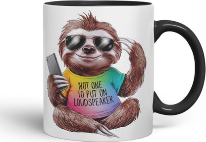 Vixar Not One to Put on Loudspeaker – Coloured Ceramic Mug Cup Gift, 11oz (Black)