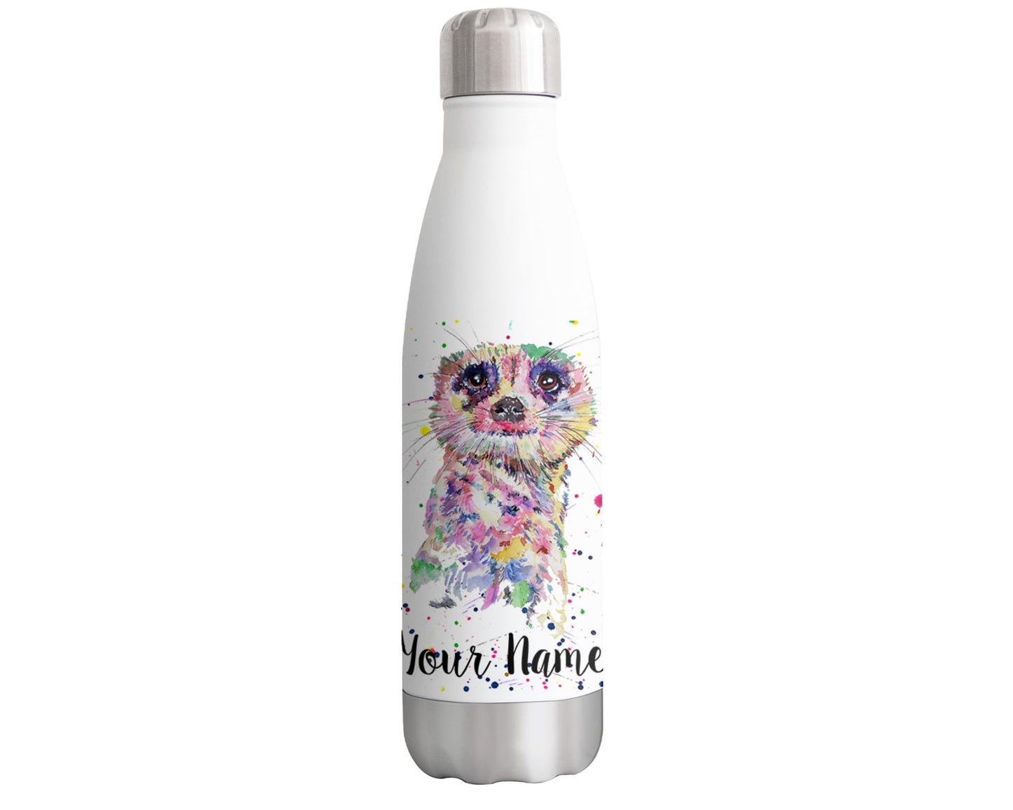 Meercat Personalised Custom Bottle with Your Text/Name Watercolour Desert Animals Bottle Double Wall Insulated Stainless Steel Sport Drinks 500ml