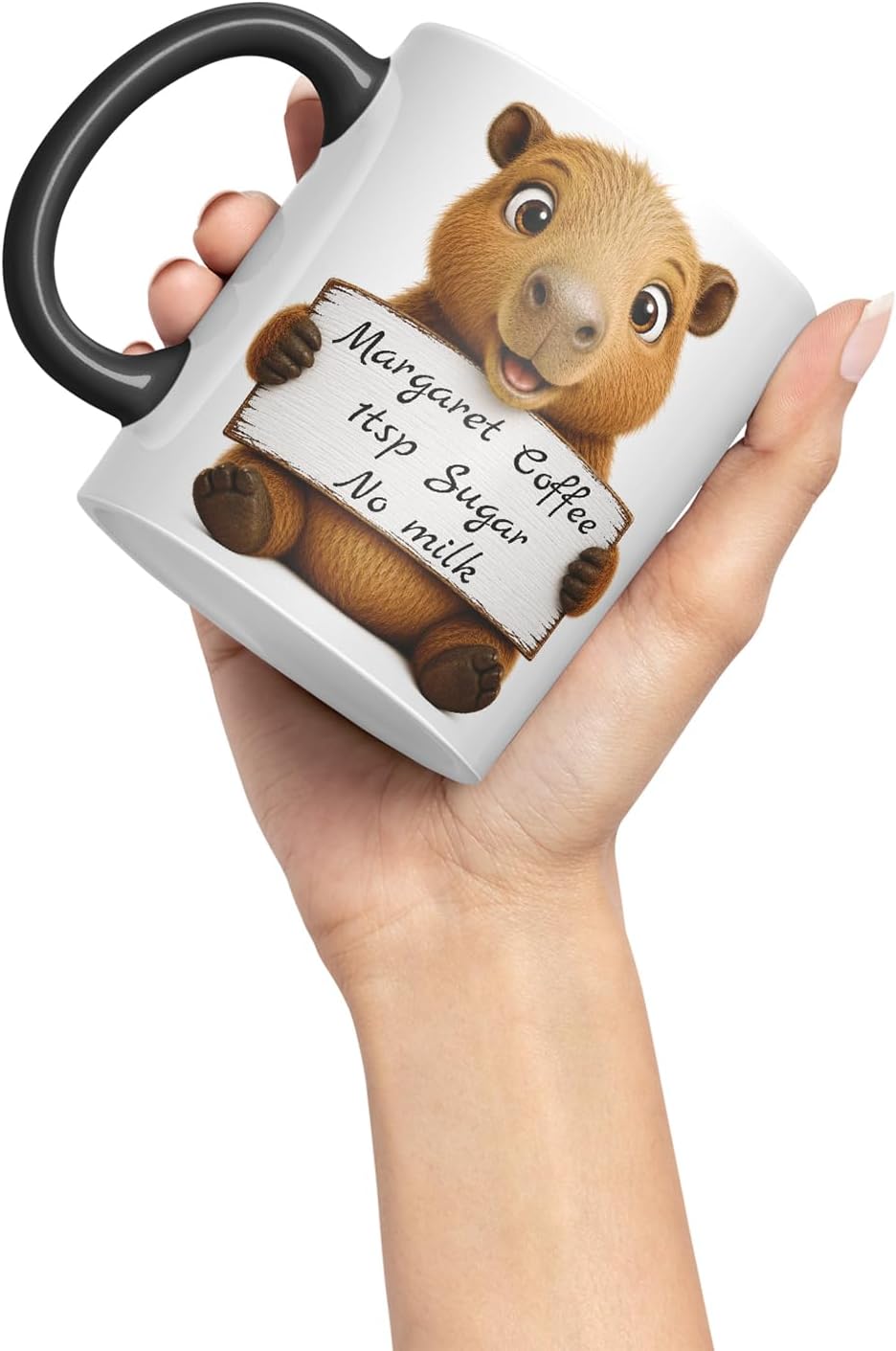 Vixar Personalised Cute Capybara Mug with Name or Custom Message – Cute Animal Coloured Ceramic Mug Cup Gift, 11oz (Black)
