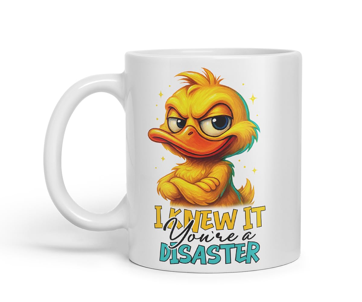Vixar I Knew It You're A Disaster Funny Duck Mug – Coloured Ceramic Mug Cup Gift, 11oz (Black)