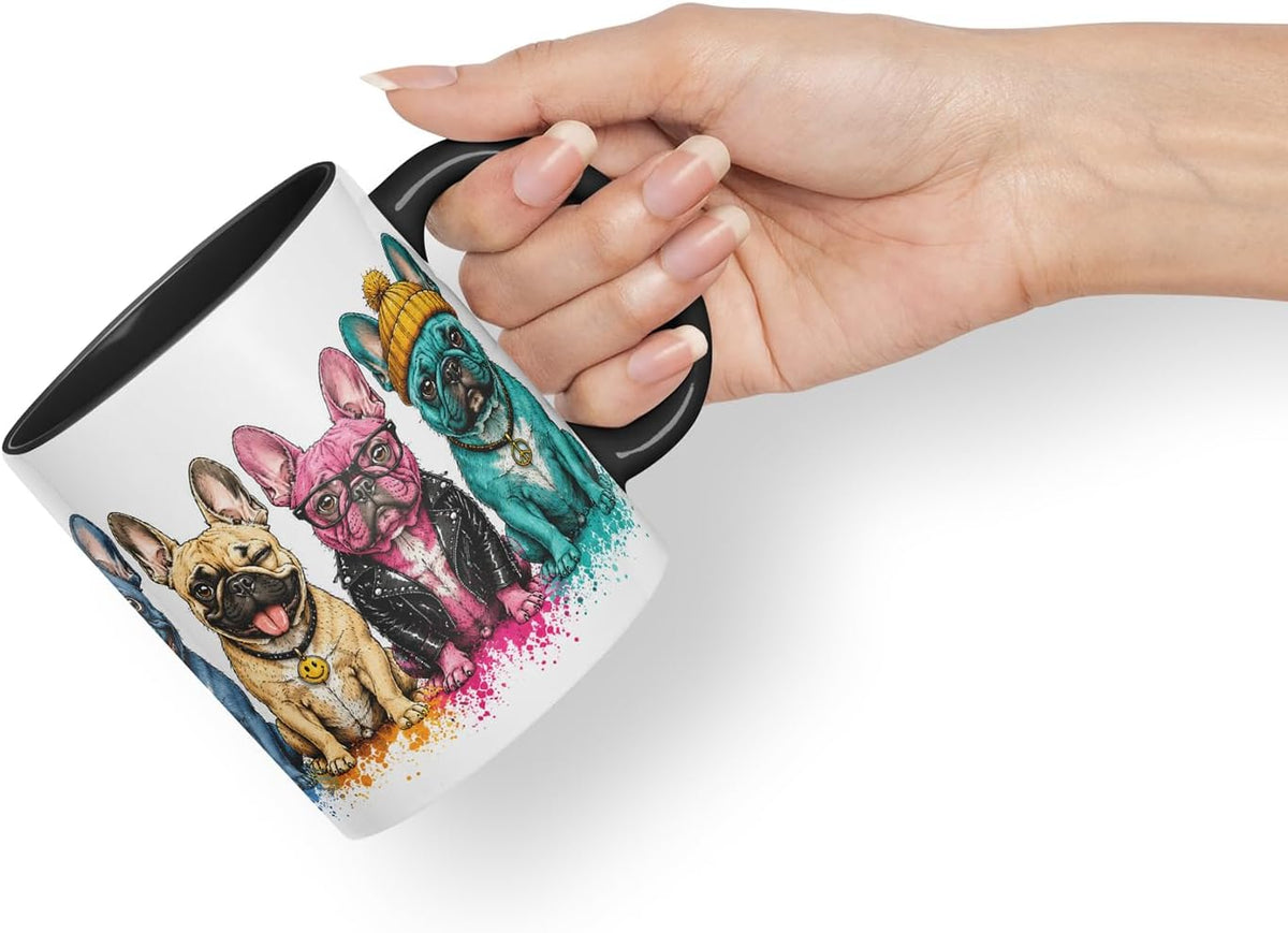 Vixar French Bulldog Dog Mug – Cute Frenchie Coloured Ceramic Mug Cup Gift, 11oz (Black)