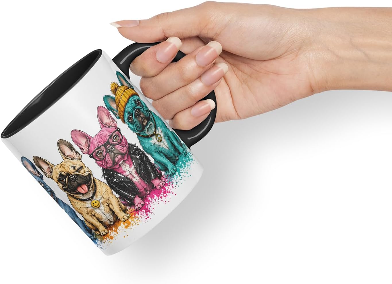 Vixar French Bulldog Dog Mug – Cute Frenchie Coloured Ceramic Mug Cup Gift, 11oz (Black)