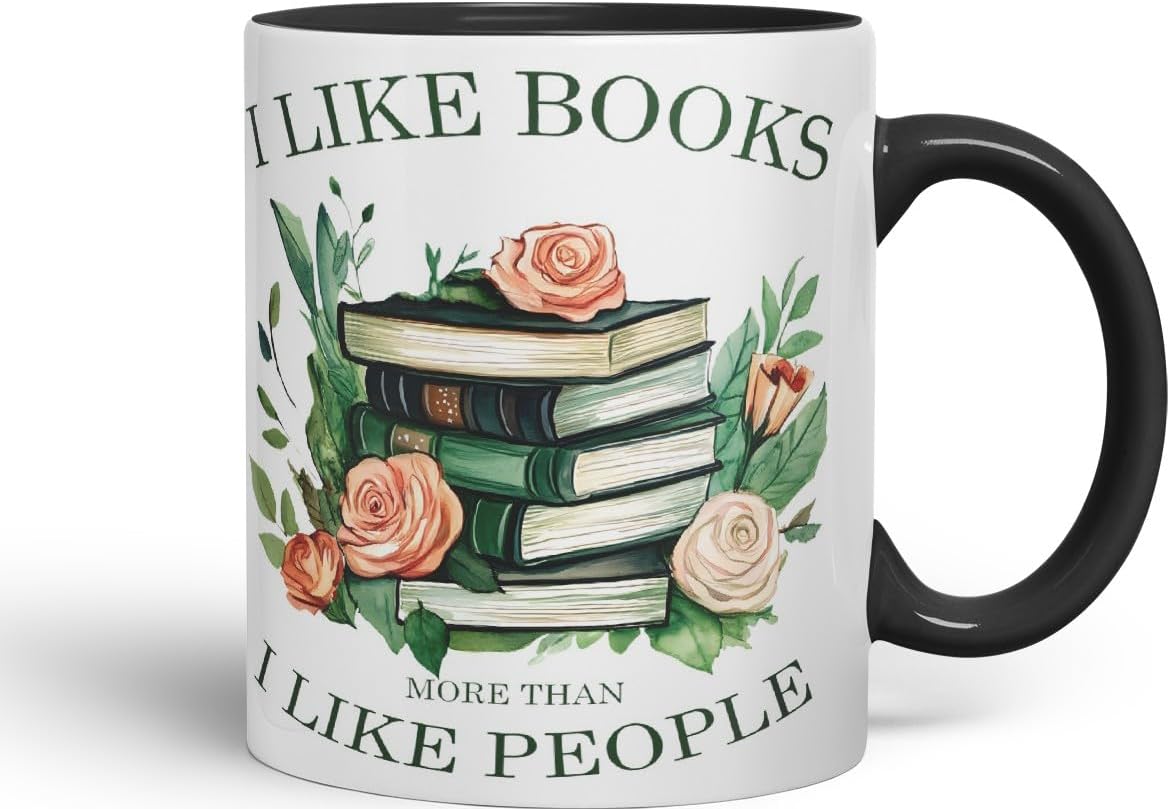 Vixar I Like Books More Than I Like People Coloured Ceramic Mug Cup Gift, 11oz (Black)
