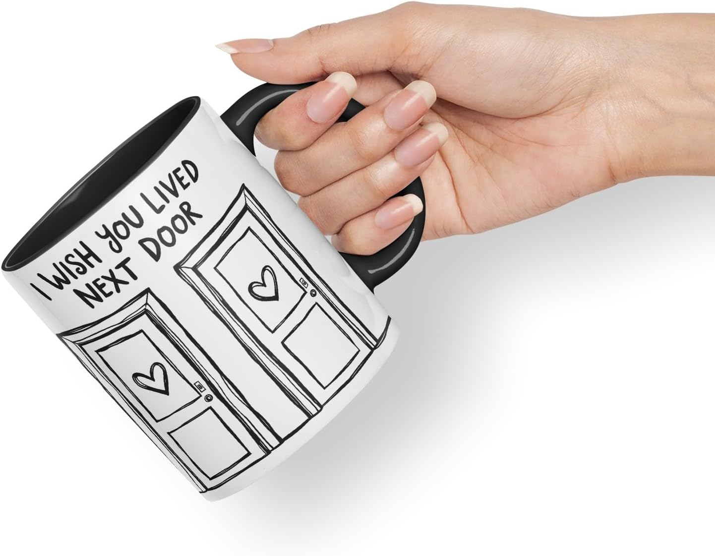 Vixar I Wish You Lived Next Door Doors Coloured Mug Cup Friendship Long Distance Gift 11oz (Black)