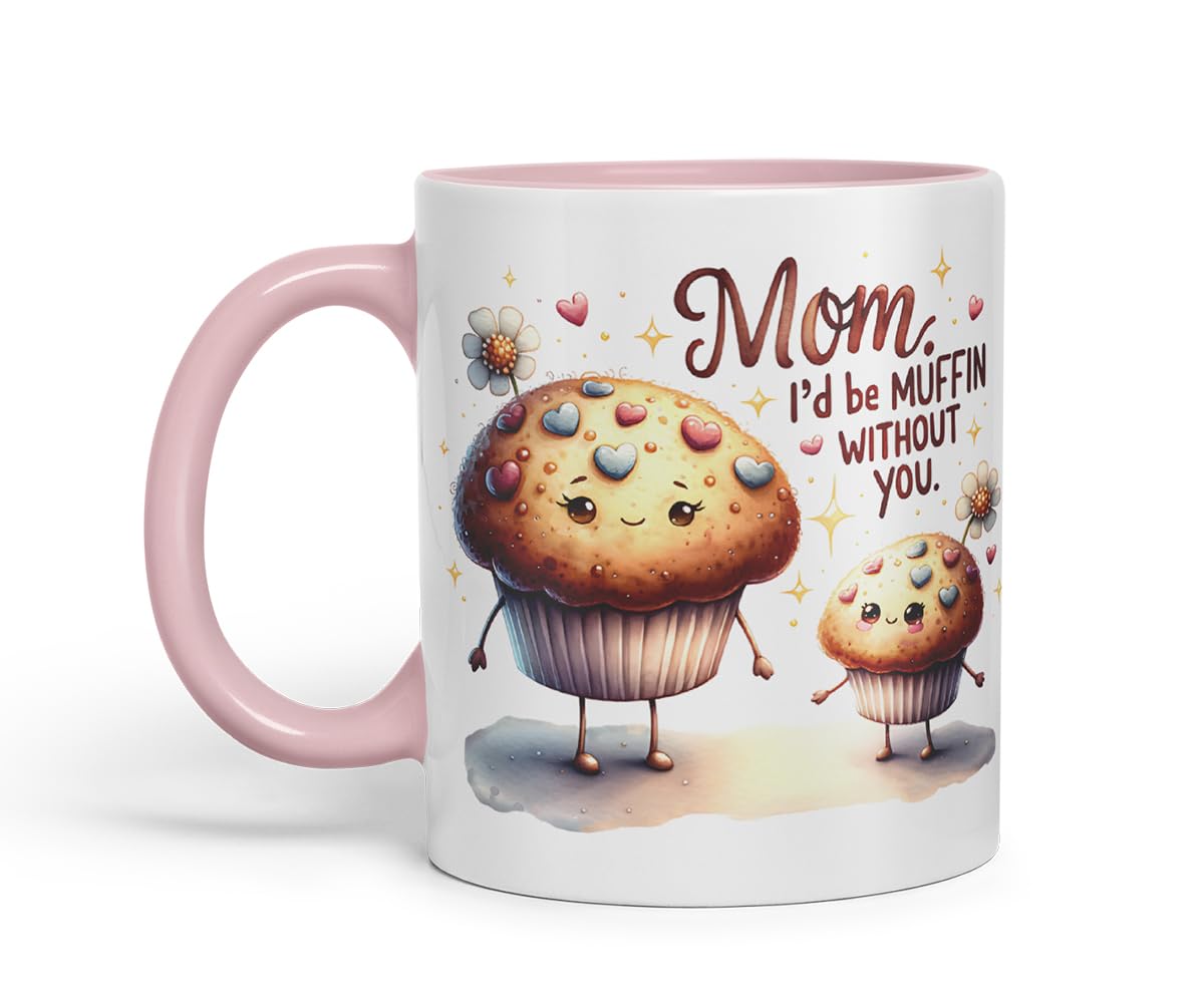 Vixar Mom I'd Be Muffin Without You Funny Muffin Mother Mum Mug – Coloured Ceramic Mug Cup Gift, 11oz (Black)