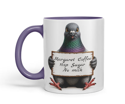 Vixar Personalised Pigeon Mug with Name or Custom Message – Cute Animal Coloured Ceramic Mug Cup Gift, 11oz (Black)