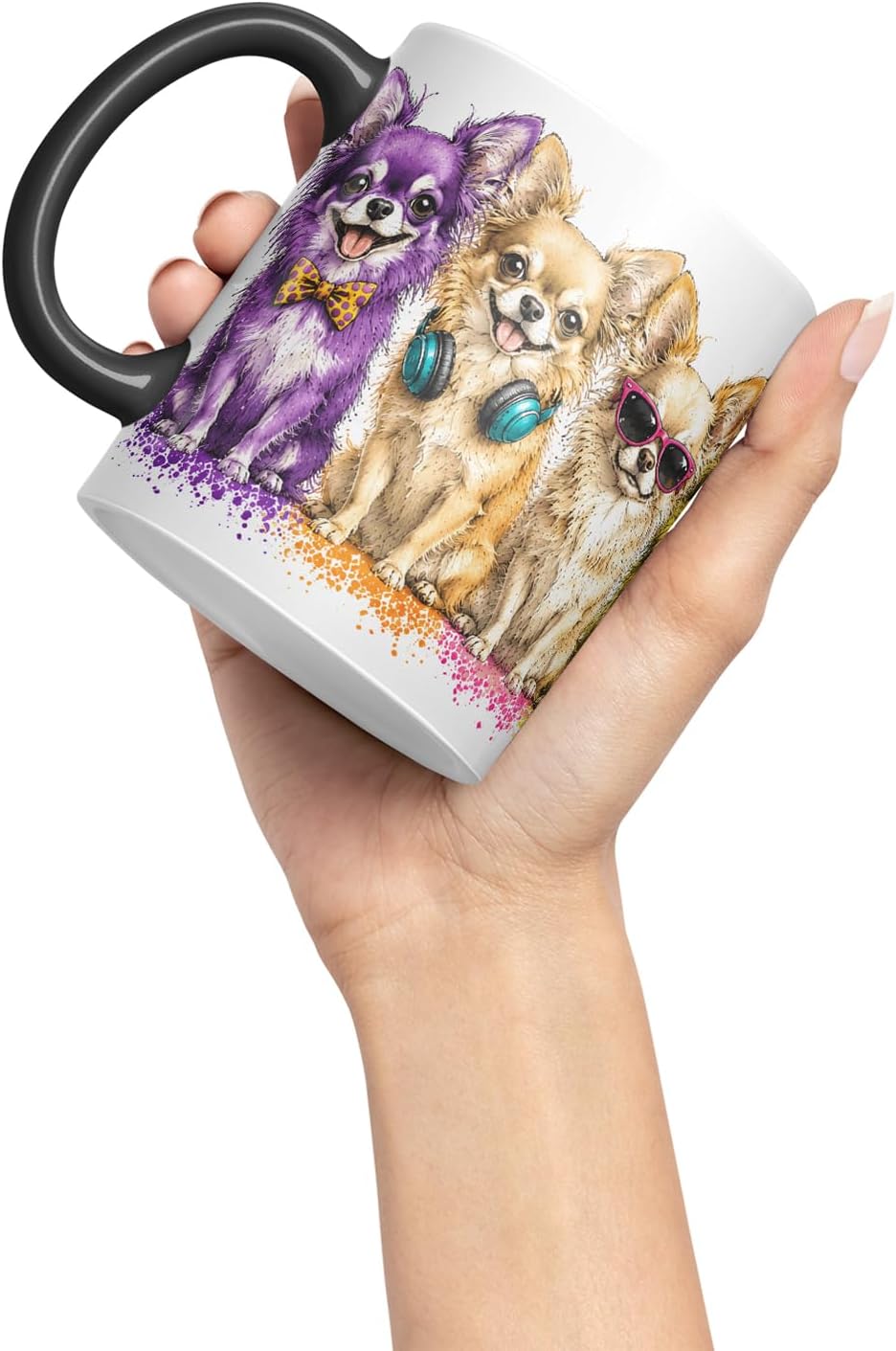 Vixar Long Hair Chihuahua Dog Mug – Cute Chihuahua Coloured Ceramic Mug Cup Gift, 11oz (Black)